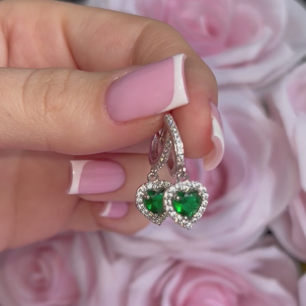 Emerald Sterling Silver Heart Earrings